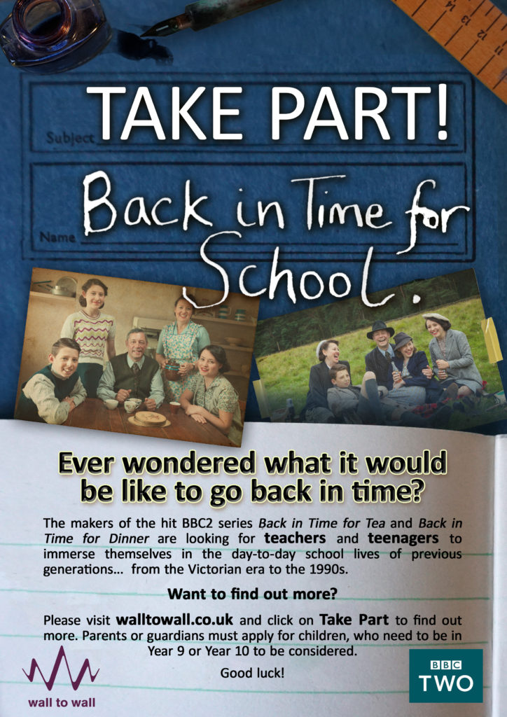 Back In Time For School A4 card var b A major new BBC2 factual history series seeks secondary school teachers… could they include you?