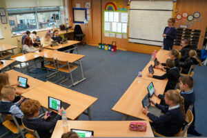 Miller Primary School students and Principal Teacher Ms Church 2 The Scottish Football Association launches "Learning Through Football" initiative