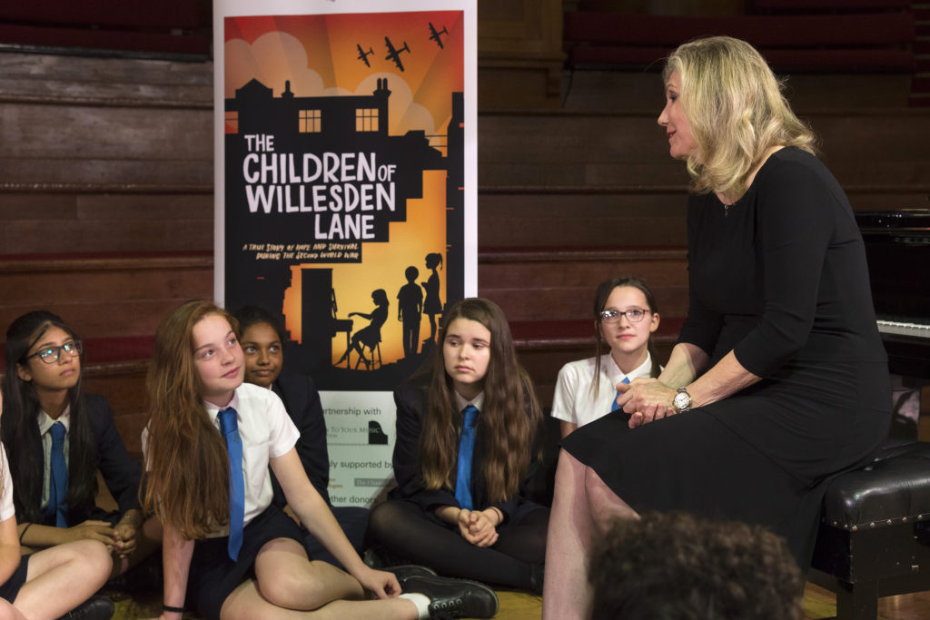 Mona Golabek speaking with students 8,500 London school children learn first-hand about the Kindertransport as part of the Holocaust Educational Trust’s Stories from Willesden Lane project