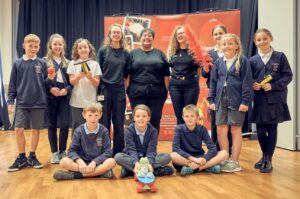Science Museum Explainers pictured with Year 6 pupils from Seascale Primary School Interactive shows from Science Museum inspire thousands of school pupils
