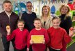 l r William Bennett Divisional Manager CER Chris Carter Regional Manager CER Georgina Fletcher and Ruslana Yarmolyuk Laithes Primary School with pupils Tegan 10 Tyler 11 and Tally 11 Education recruiter delivers free breakfasts to over 1,600 pupils